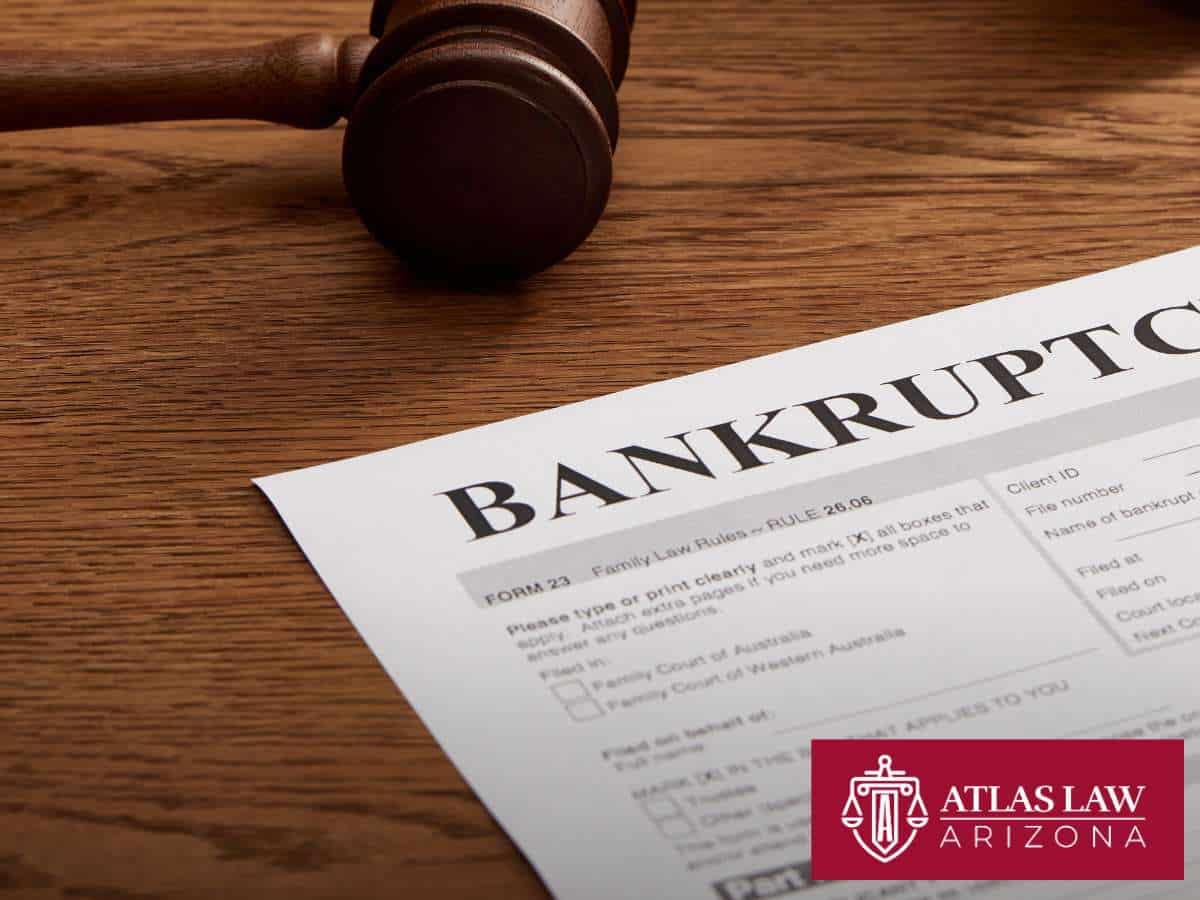 Arizona bankruptcy filing form with a gavel, representing legal proceedings